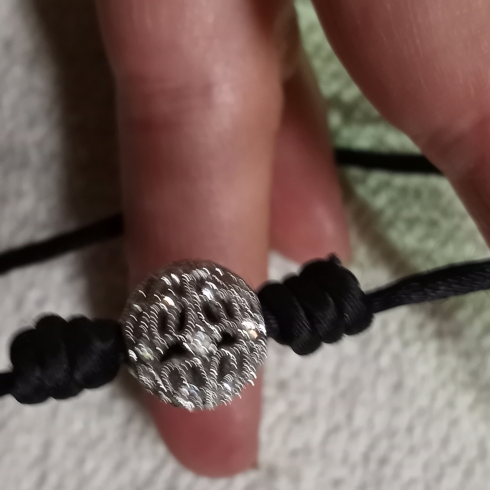 Silvertone Crystal Ball on black silk cord bracelet - Picture 4 of 5
